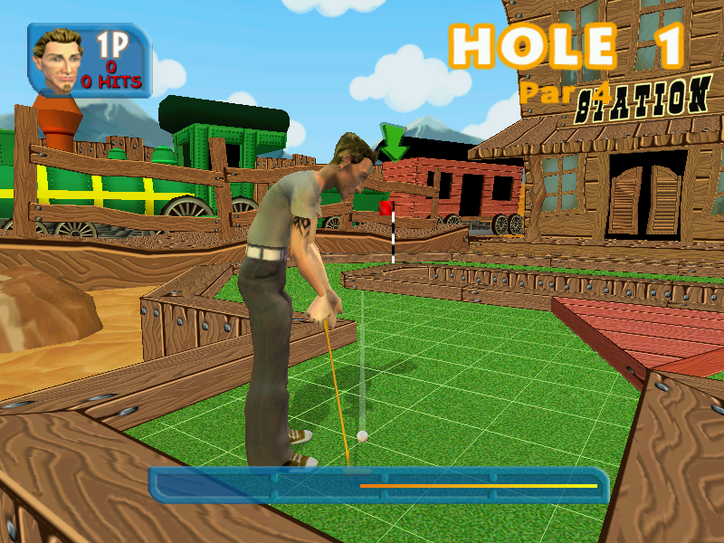 Crazy Golf: World Tour (Windows) screenshot: The power of the shot is controlled with moving the mouse back and forward