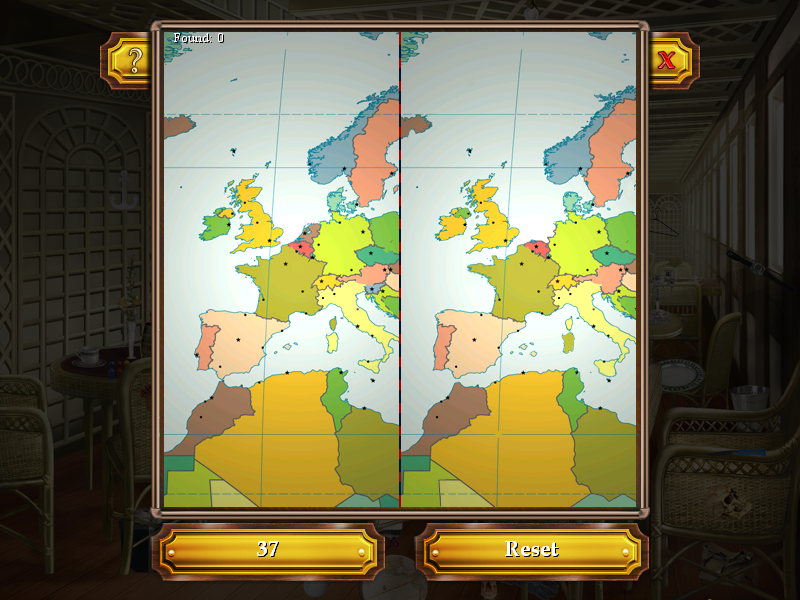 1912: Titanic Mystery (Windows) screenshot: Spot-the-differences game with a world map