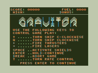 Screenshot of Gravitor (TRS-80 CoCo, 1983) - MobyGames