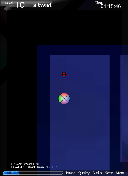 Ball Revamped 5: Synergy (Browser) screenshot: Level 10: now there is an option to go the next level or skip levels.