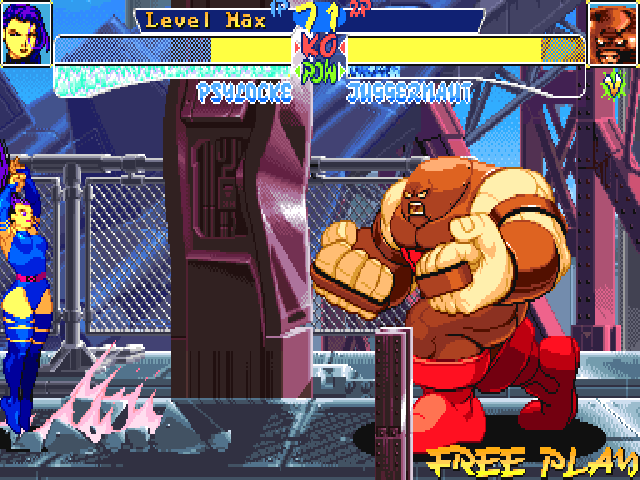 X-Men: Children of the Atom (DOS) screenshot: After beating 6 opponents (out of the 10 characters), you will fight the first boss, Juggernaut. He is slow, but his moves have a far reach and deal a lot of damage