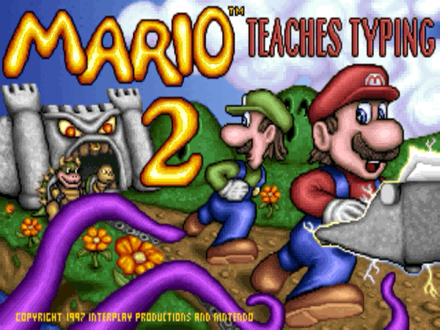 Mario Teaches Typing 2 (Windows) screenshot: This is the title screen of the game.