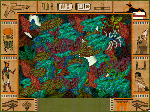 Nile: An Ancient Egyptian Quest (Windows) screenshot: Leaf puzzle with scorpions