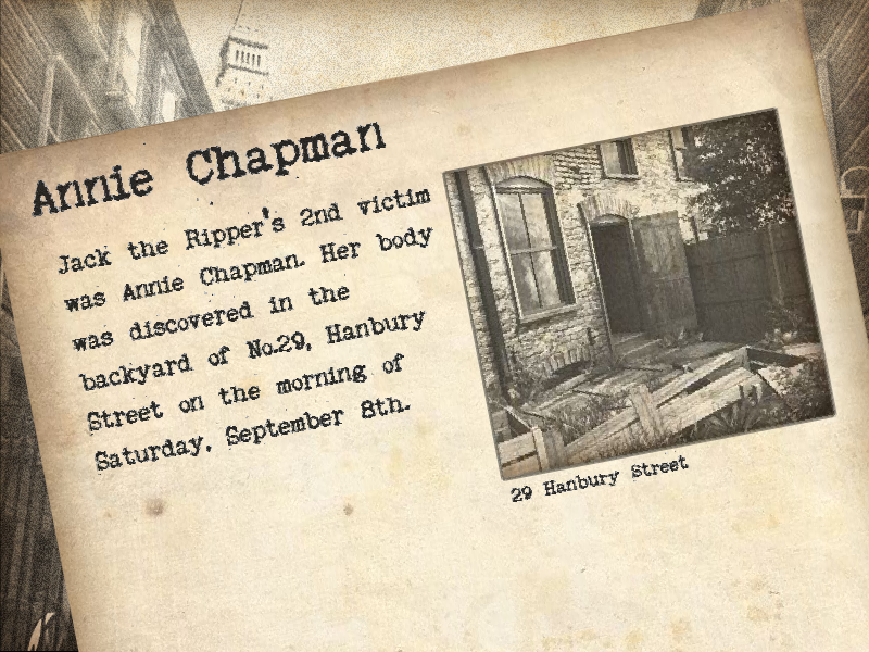 Real Crimes: Jack the Ripper (Windows) screenshot: Annie Chapman murder profile