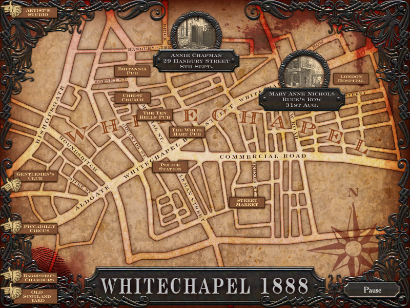 Real Crimes: Jack the Ripper (Windows) screenshot: Locations at the Whitechapel map