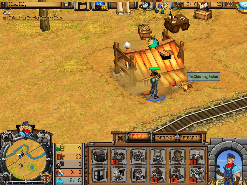 Westward IV: All Aboard (Windows) screenshot: Henry building a cabin.