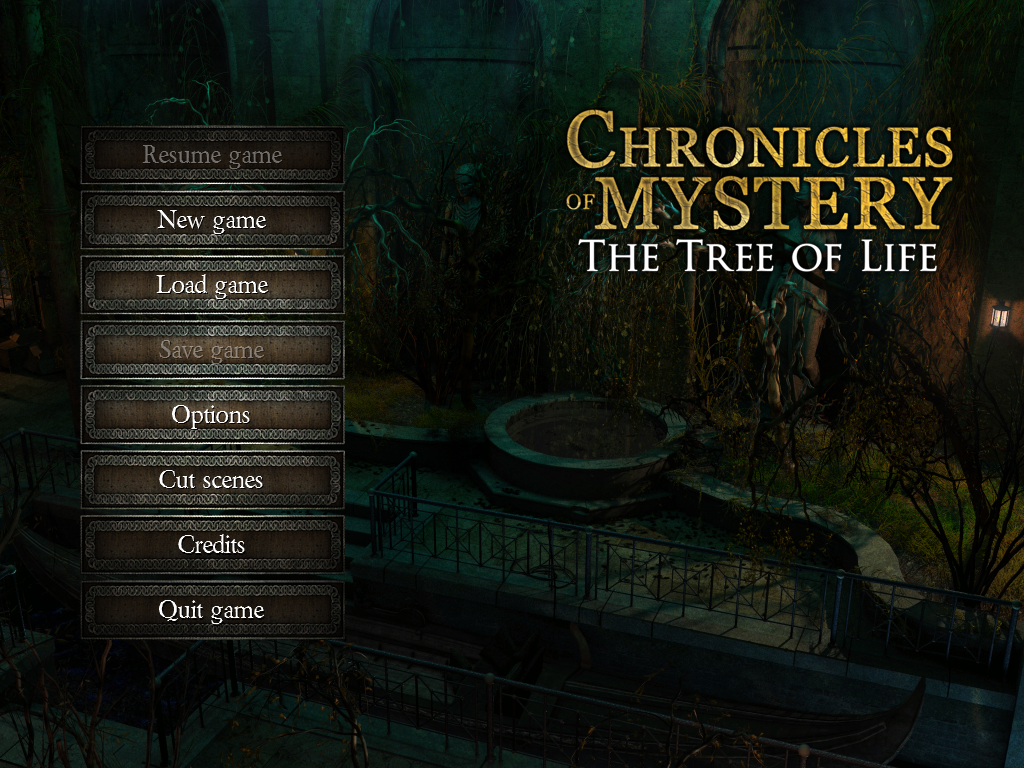 Chronicles of Mystery: The Tree of Life (Windows) screenshot: Main menu