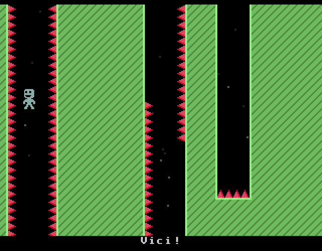 VVVVVV (Windows) screenshot: Going down to one of the hardest parts of the game: Veni, Vidi, Vici