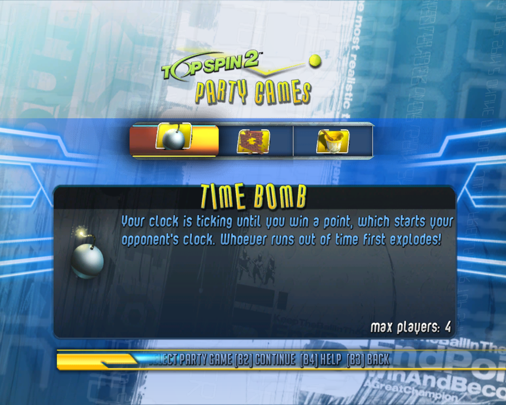 Top Spin 2 (Windows) screenshot: Party games selection