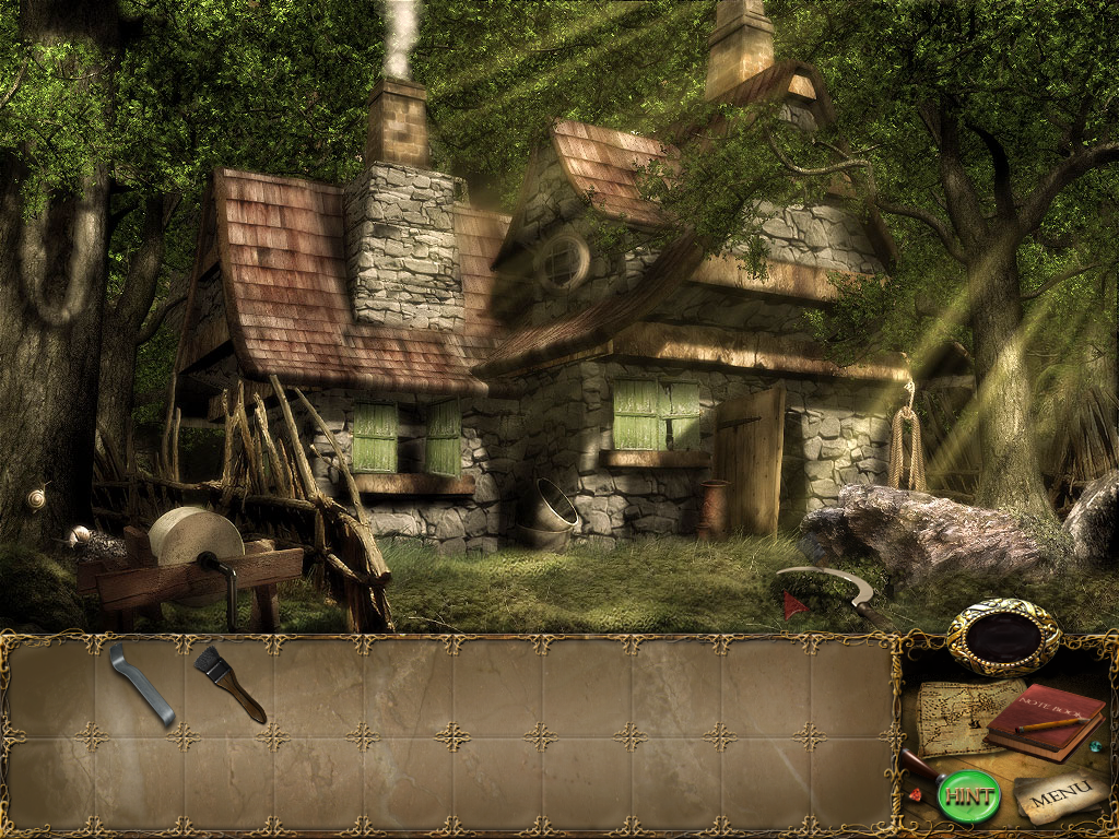 Mortimer Beckett and the Lost King (Windows) screenshot: Using the sickle outside the cottage.