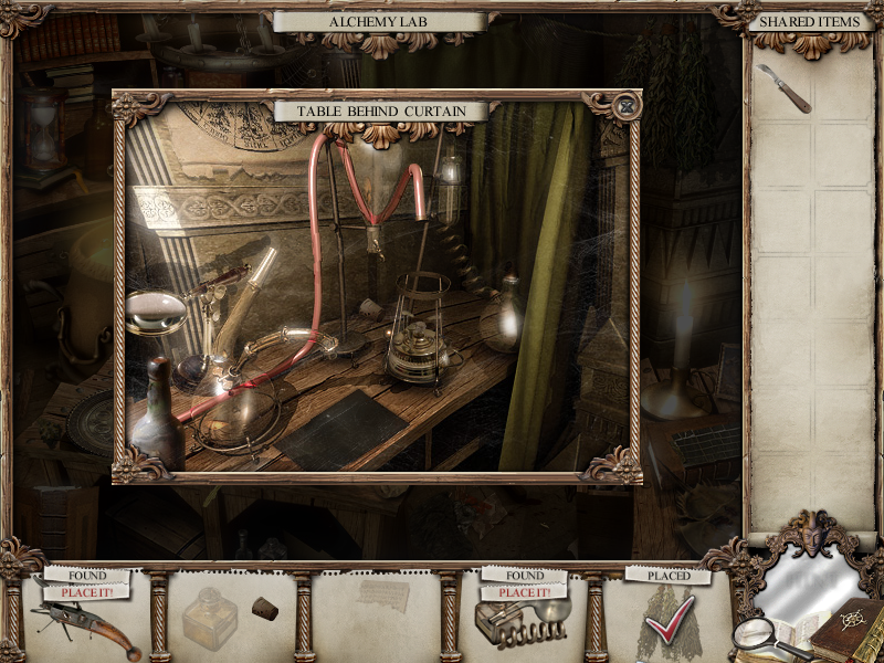 The Mirror Mysteries (Windows) screenshot: Table behind curtain