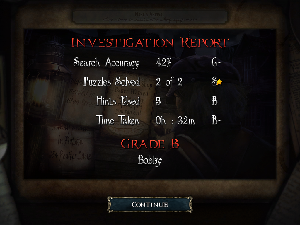 Penny Dreadfuls: Sweeney Todd (Special Edition) (Windows) screenshot: Level statistics