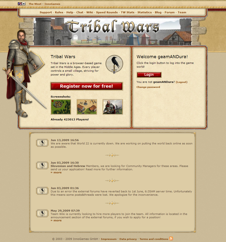 Tribal Wars (Browser) screenshot: Title screen