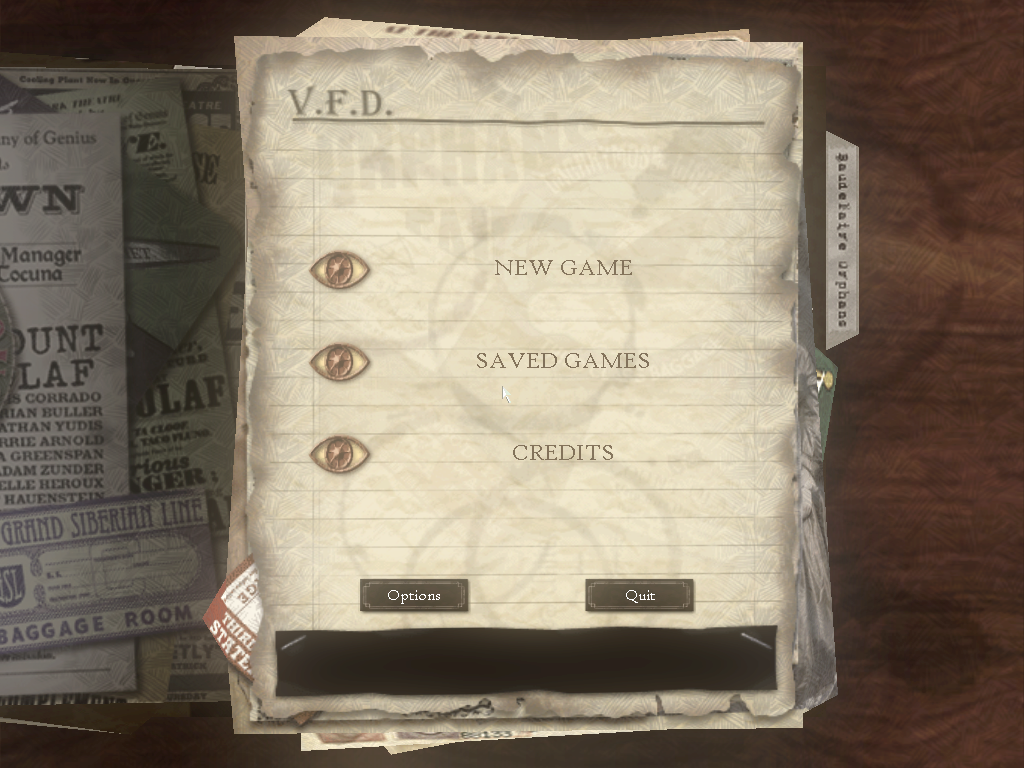 Lemony Snicket's A Series of Unfortunate Events (Windows) screenshot: Main menu