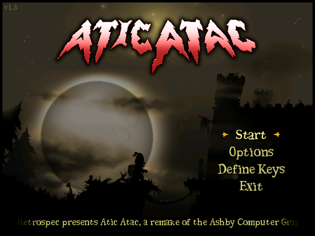 Atic Atac (Windows) screenshot: Main menu