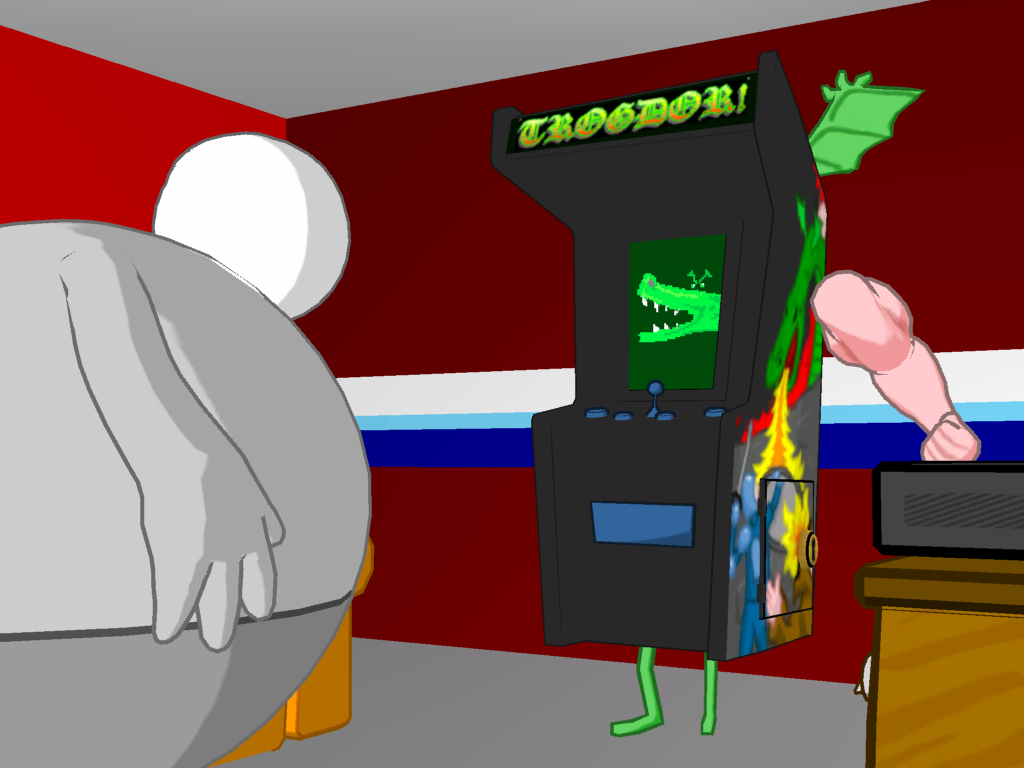Strong Bad's Cool Game for Attractive People: Episode 5 - 8-Bit Is Enough (Windows) screenshot: Crisis! Arcade machines aren't supposed to come to unholy life!