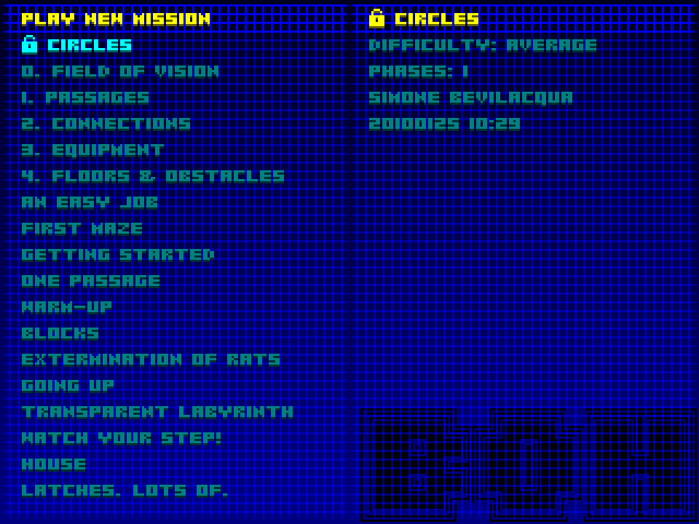 BOH (Windows) screenshot: missions menu (theme "vectors")
