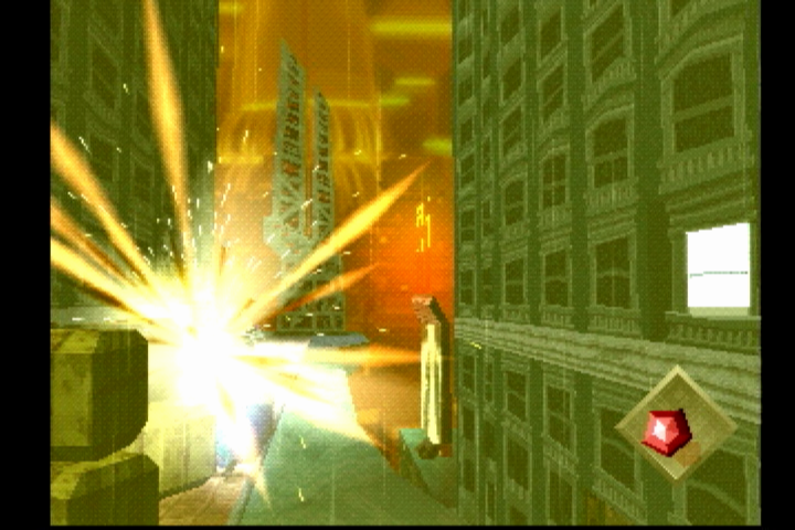 One (PlayStation) screenshot: Watch for exploding barrels!