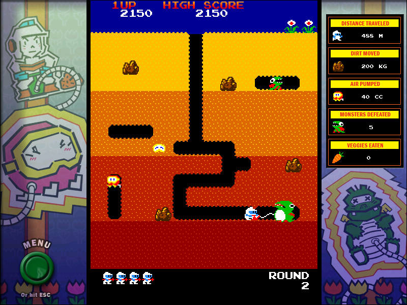 Namco All-Stars: Pac-Man and Dig Dug (Windows) screenshot: Dig Dug classic mode round 2