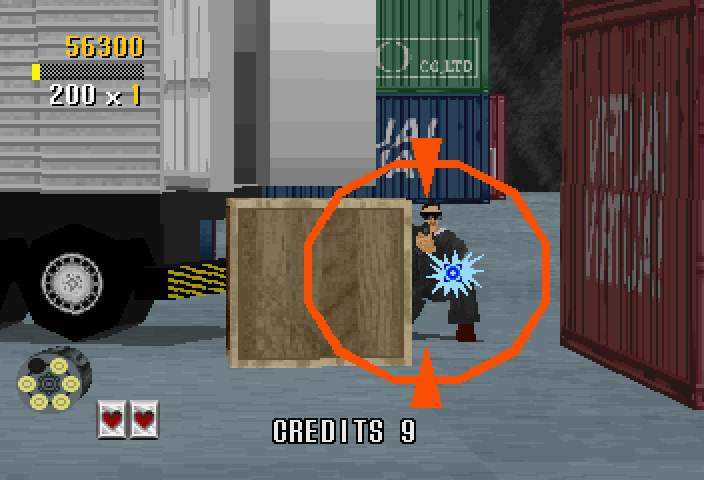 Virtua Cop (SEGA Saturn) screenshot: Shooting a guy in stage 1