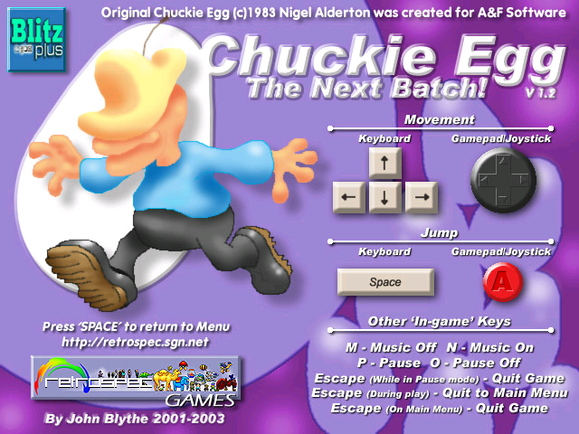 Chuckie Egg: The Next Batch (Windows) screenshot: Help screen