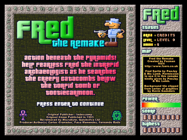Fred: The Remake (Windows) screenshot: Start menu