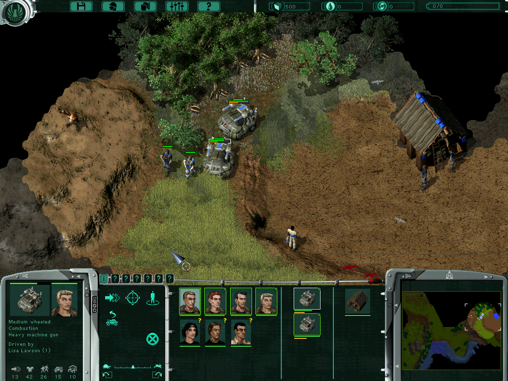 Original War (Windows) screenshot: A better strategy - Avoiding the main camp and hitting this outpost allows us to capture a couple of tanks!