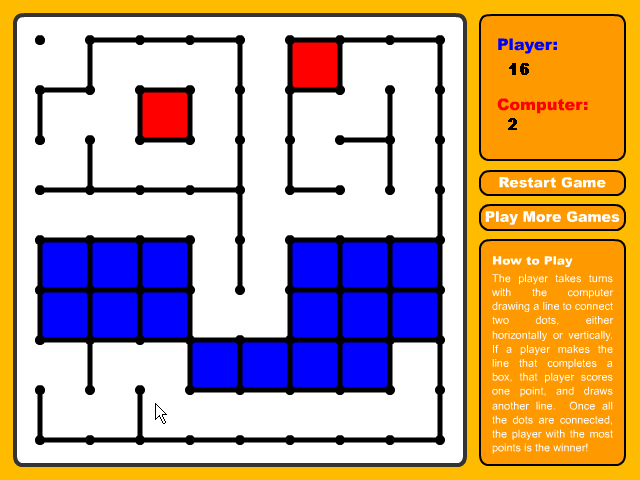 Dots (Browser) screenshot: And soon it becomes simple to get loads of squares at once