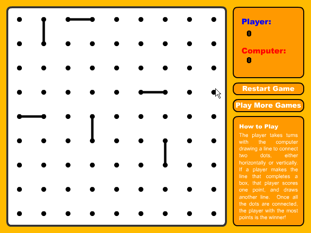 Dots (Browser) screenshot: The game starts slowly, trying not to give away easy points