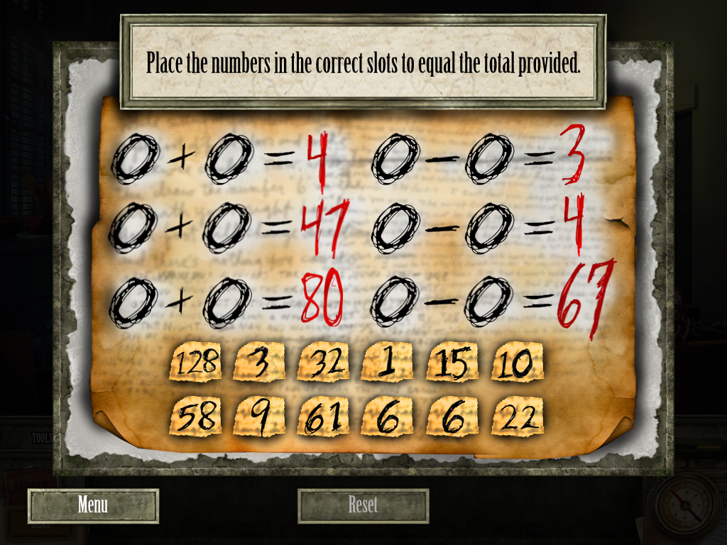 Shutter Island (Windows) screenshot: Math puzzle