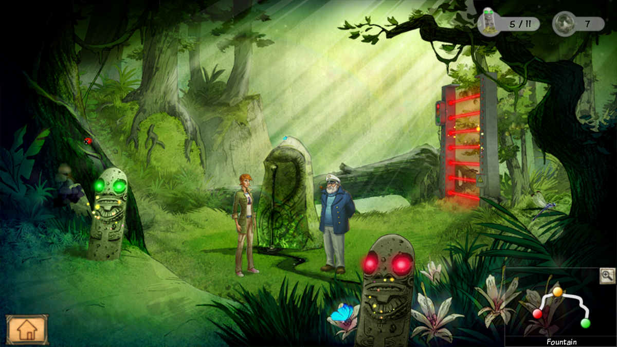 Eden's Quest: The Hunt for Akua (Windows) screenshot: Meeting Douglas near the fountain.