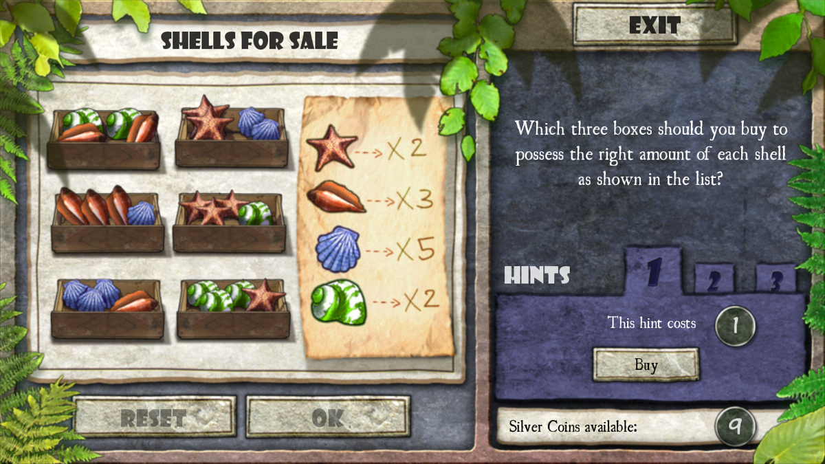 Eden's Quest: The Hunt for Akua (Windows) screenshot: Shells puzzle