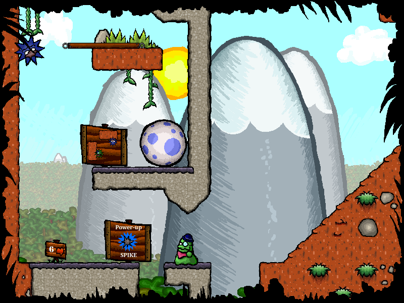 Omelette Quest (Windows) screenshot: Blue has become Spike. And uses his power to climb to new hights.