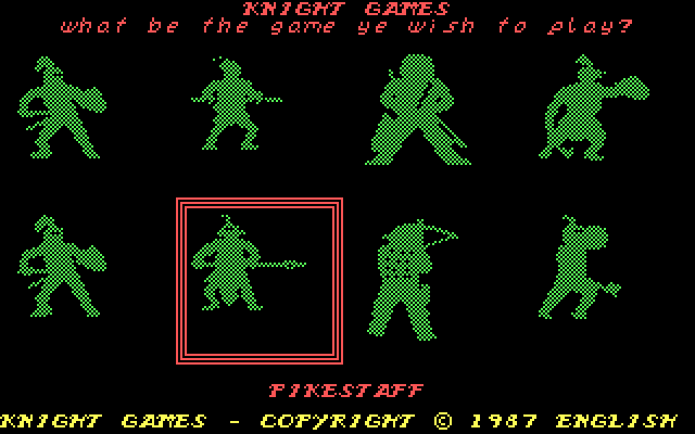 Knight Games (DOS) screenshot: The main menu (CGA)