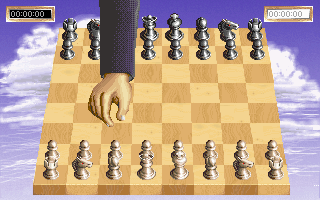 Sargon V: World Class Chess (DOS) screenshot: (VGA) Wooden board w/ metal pieces, human's turn