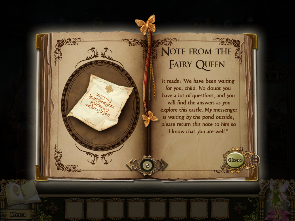 Awakening: The Dreamless Castle (Windows) screenshot: Note from the Fairy Queen