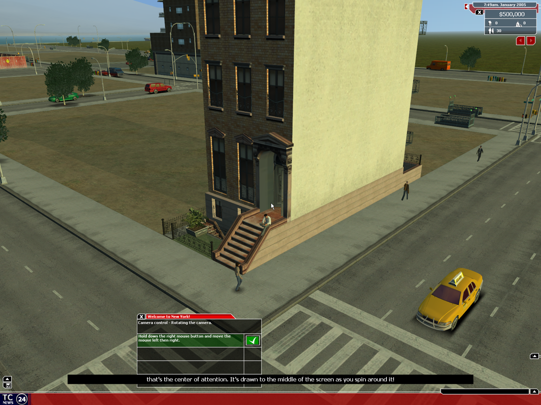 Tycoon City: New York (Windows) screenshot: Learning to look around your building.