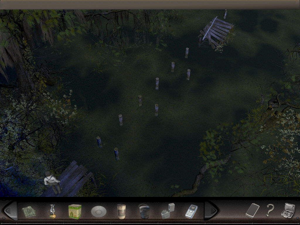 Art of Murder: Cards of Destiny (Windows) screenshot: Some poles in the swamp