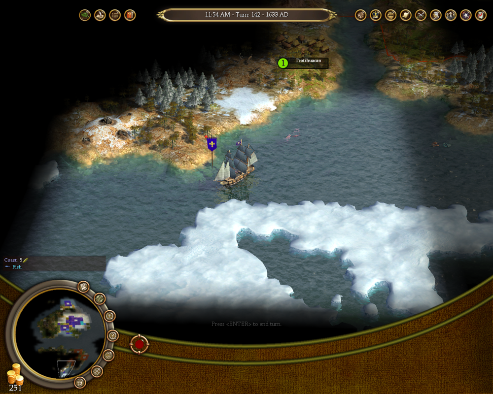 Sid Meier's Civilization IV: Colonization (Windows) screenshot: Exploring near the South Pole