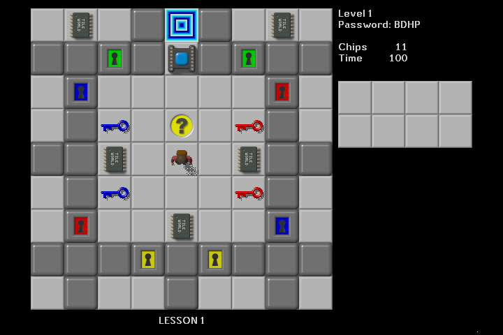 Tile World (Windows) screenshot: Chip's Challenge - Lesson 1