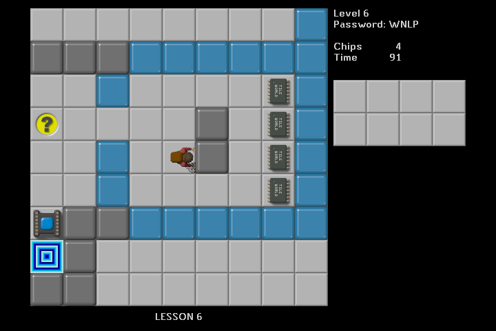 Tile World (Windows) screenshot: Chip's Challenge - Blocked by invisible walls.