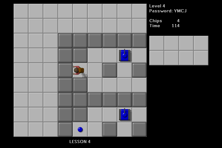 Tile World (Windows) screenshot: Chip's Challenge - The blue switch moves the tanks.