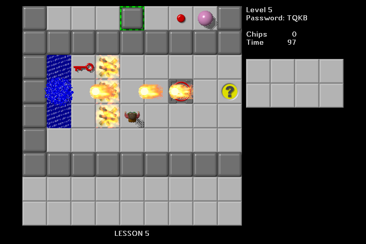Tile World (Windows) screenshot: Chip's Challenge - Flamethrower