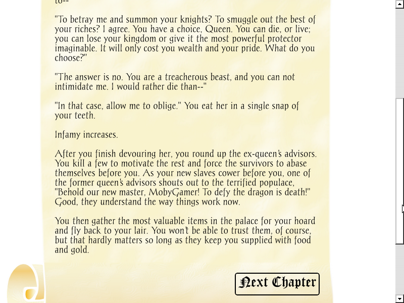 Choice of the Dragon (Browser) screenshot: Concluding a chapter -- human diplomacy