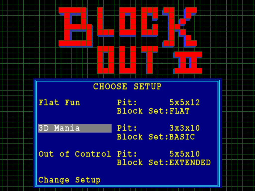 BlockOut II (Windows) screenshot: Standard setups