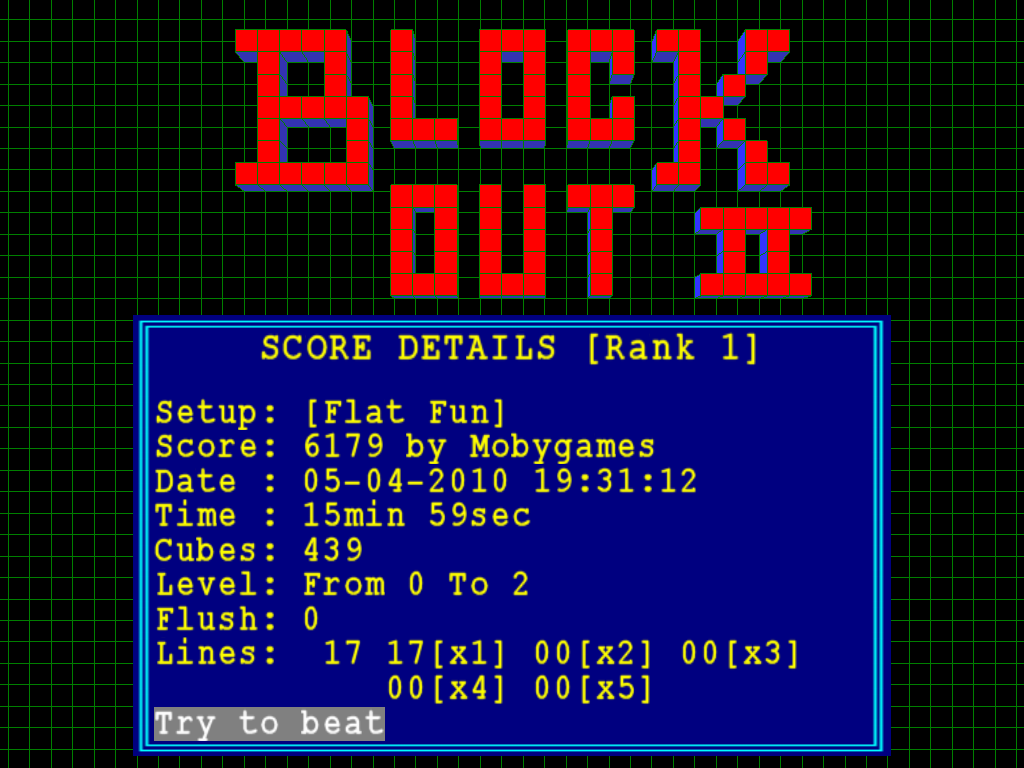 BlockOut II (Windows) screenshot: Score details