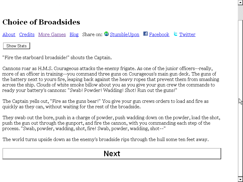 Choice of Broadsides (Browser) screenshot: Starting out thrust right into the action