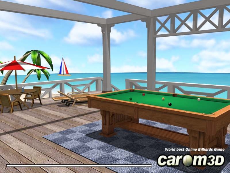 Carom3D (Windows) screenshot: Loading the Carom Beach room