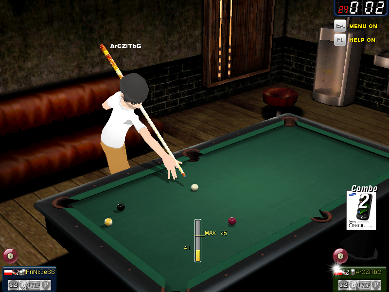 Carom3D (Windows) screenshot: The Underground room, a pool room with a urinal? Really!?