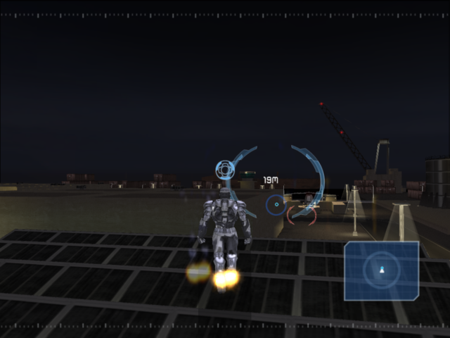 Iron Man (PlayStation 2) screenshot: Iron Man learning to fly.